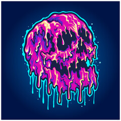 scary melting skull illustrations colorful vector illustrations work logo, mascot merchandise t-shir