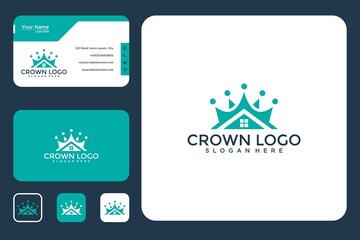 Crown with home logo design and business card