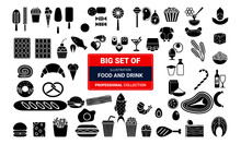 Food And Drink Set, Big Set Of Food And Drink Silhouette Collection Set Black And White Vector Illustration 03 