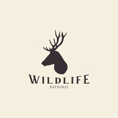 Wall Mural - wild animal deer head antler with retro concept logo vector icon symbol illustration design template