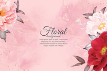 Romantic Watercolor Arrangement Flower Background Design With Maroon Floral And Leaves