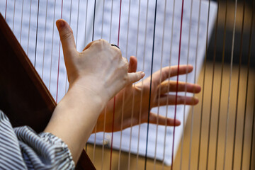 Poster - Hands of a woman playing the harp