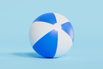 Wall Mural - Blue beach ball on blue background. 3D rendering.