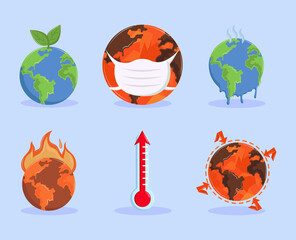 Canvas Print - global warming icons set