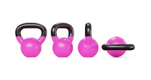 Pink Kettlebell Isolated On White Background Four View Point, Sport Training And Lifting Concept, 3D Illustration.