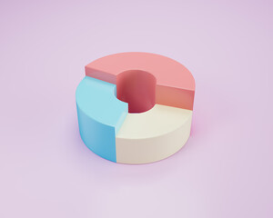 Donut chart on purple background. 3D rendering.