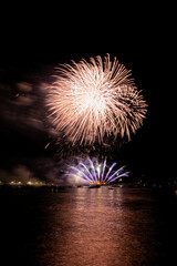 Sticker - A view of huge colorful British firework championships over the harbor in Plymouth, England