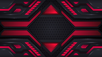 Geometric red and black abstract shapes metal background, Futuristic technology vector background