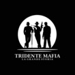 silhouette of three gangster mafia, bastard bandit mafioso with gun shot weapon and walking stick in hand and smoking pipe in mouth logo design inspiration