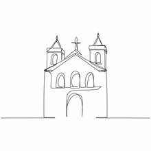 Continuous One Simple Single Abstract Line Drawing Of Church Religion Concept Icon In Silhouette On A White Background. Linear Stylized.