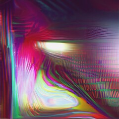 Wall Mural - 3D illustration of an abstract rainbow glitch background. RGB-shift effect. Cyberpunk concept. Colorful techno backdrop with aesthetics of style of 80's.