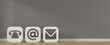 Big white contact icons  in a grey room