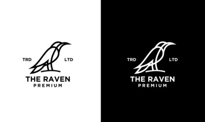 Wall Mural - simple line raven logo in black white logo