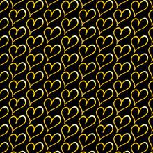 Pattern. Gold Hearts On A Black Background. Valentine's Day