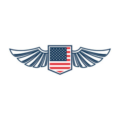 Wall Mural - Emblem template with american flag and wings. Design element for emblem, sign, badge, logo. Vector illustration