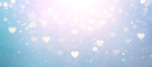 Blue And Pink Glitter Vintage Lights Background. Defocused. Hearts Overlay