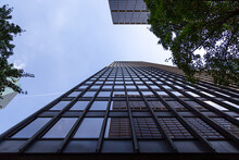 Looking Up At The Seagram Building, A Modernist Landmark On Park Avenue In New York City.