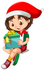 Canvas Print - Cute girl in Christmas costume cartoon character