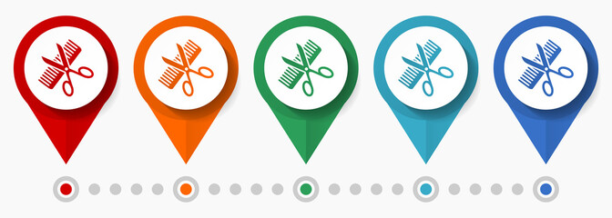 Aufkleber - Haircut, barber concept vector icon set, flat design pointers, infographic template