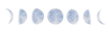 Moon Phases Isolated On White Background, Watercolor Illustration
