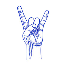 Rock And Roll Hand Gesture Line Art. Hand Making Devil's Horns