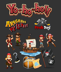 Sticker - Set of pirate cartoon characters and objects