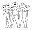 Big Smiling Business Team With Leader, Vector Cartoon Stick Figure Illustration