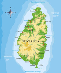 Canvas Print - Saint Lucia island highly detailed physical map