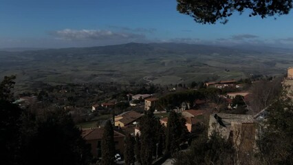 Wall Mural - Pan footage of the beautiful Tuscan hills from the belvedere of Volterra: from the houses of the historic center to the enchanting Tuscan countryside.