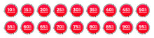 Percentage Circle Discount Tag Icons Collection. Set Of Red And Yellow Sale Labels