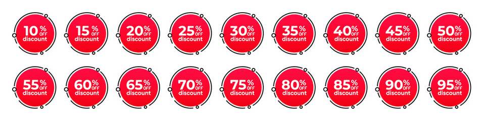 Poster - Percentage circle discount tag icons collection. Set of red and yellow sale labels