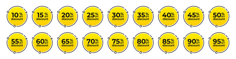 Poster - Percentage circle discount tag icons collection. Set of red and yellow sale labels
