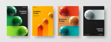 Colorful Cover Vector Design Illustration Set. Geometric Realistic Balls Banner Concept Bundle.