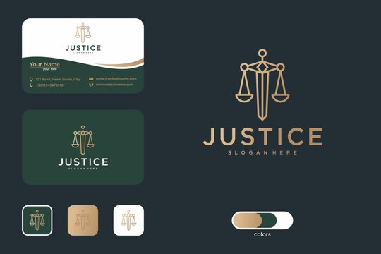 Justice logo design with sword shaped and business card