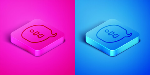 Sticker - Isometric line Information icon isolated on pink and blue background. Square button. Vector