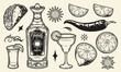 Tequila monochrome vintage icon set