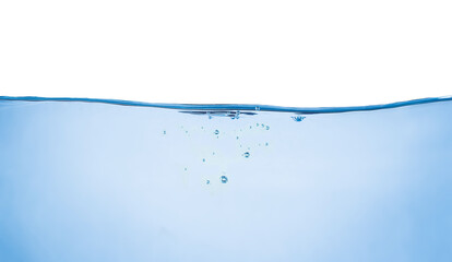  Blue water wave and bubbles isolated on white background. blue water surface with splash, waves and air bubbles to clean drinking water. Can be used for graphic designing, editing, putting on products
