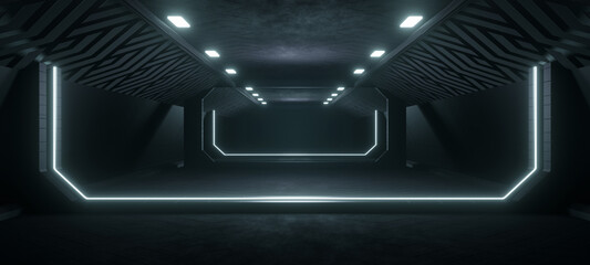Wall Mural - futuristic cyber virtual reality futuristic industrial room awesome cyberpunk lighting with light sl