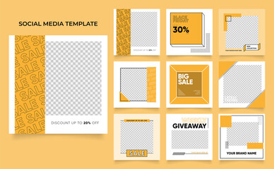 Wall Mural - social media template banner blog fashion sale promotion. fully editable instagram and facebook square post frame puzzle organic sale poster. fresh yellow element shape vector background