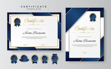 modern blue certificate template and border, for award, diploma, honor, achievement, graduation and 