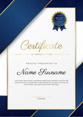 Wall Mural - Modern blue certificate template and border, for award, diploma, honor, achievement, graduation and printing