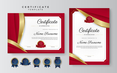 Modern elegant red and gold diploma certificate template design