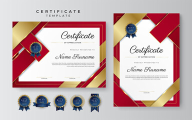 Modern elegant red and gold diploma certificate template design