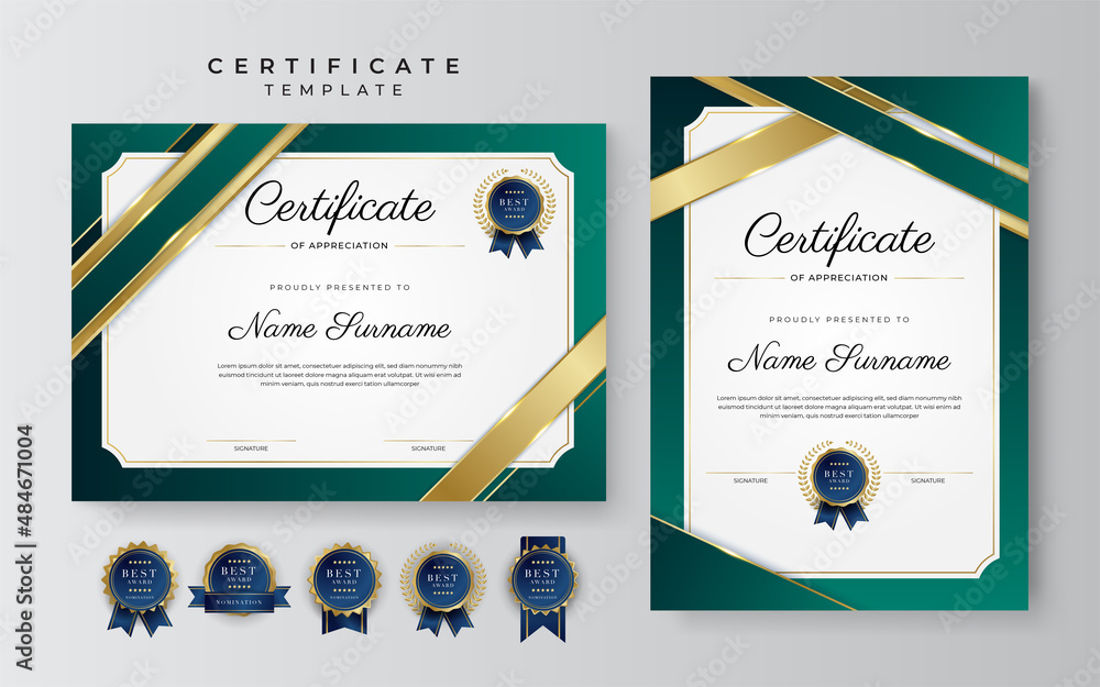 Modern dark green and gold business certificate design template in ...