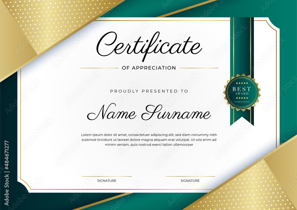 Modern dark green and gold business certificate design template in ...