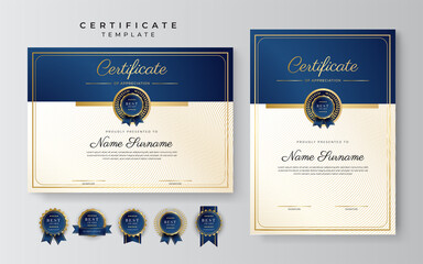 Wall Mural - Modern blue certificate template and border, for award, diploma, honor, achievement, graduation and printing