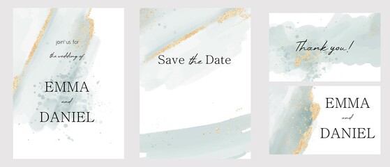 Wall Mural - Set of vector watercolour universal backgrounds with glitter and copy space for text. Wedding invitation template