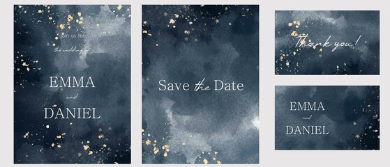 Wall Mural - Set of vector watercolour universal backgrounds with glitter and copy space for text. Wedding invitation template