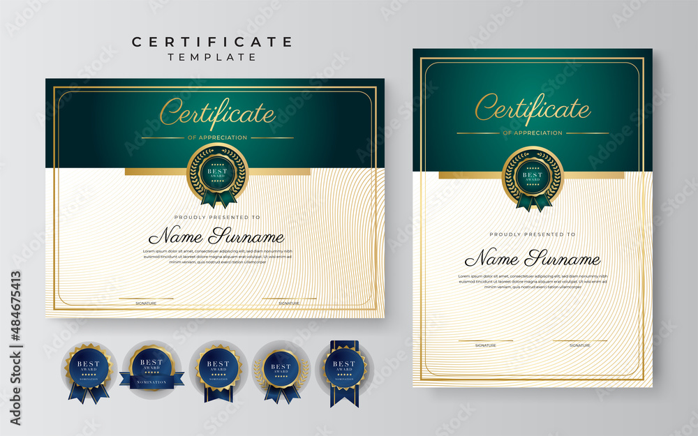 Modern dark green and gold business certificate design template in ...