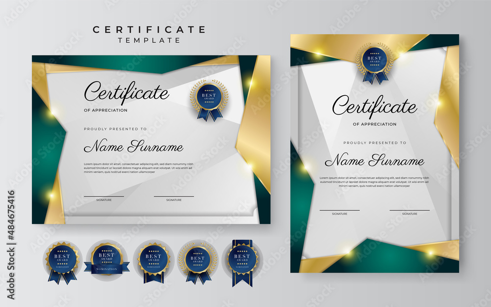 Modern dark green and gold business certificate design template in ...